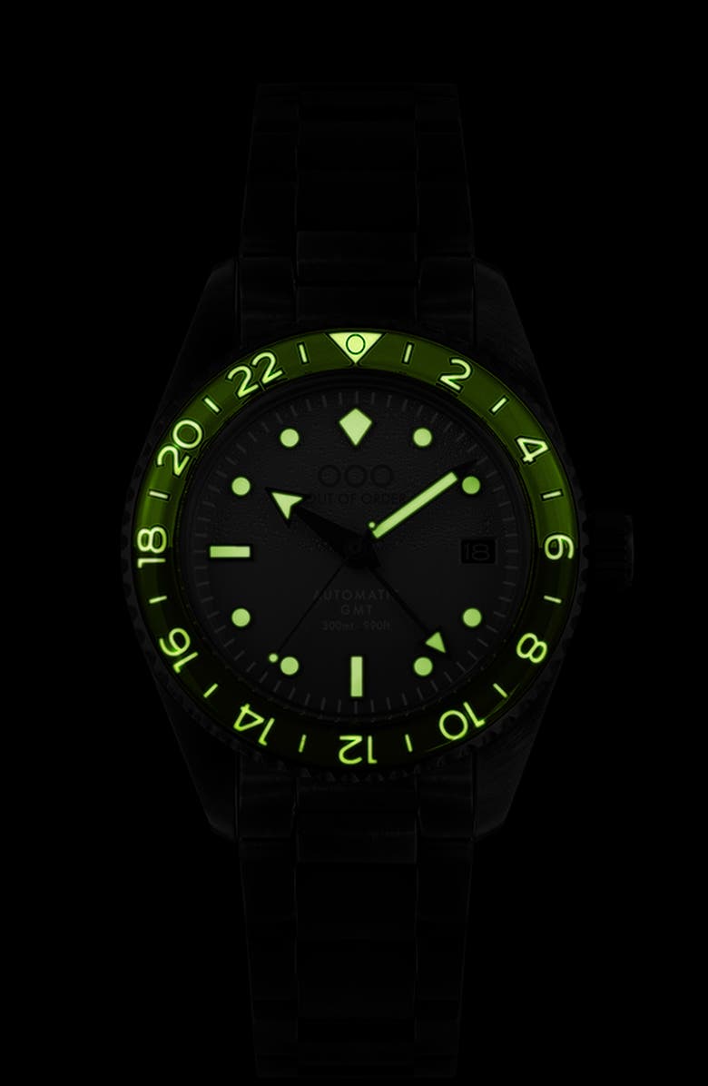 OUT OF ORDER Shaker Automatic GMT Ultra Distressed Bracelet Watch, 40mm, Alternate, color, Bomba Blue