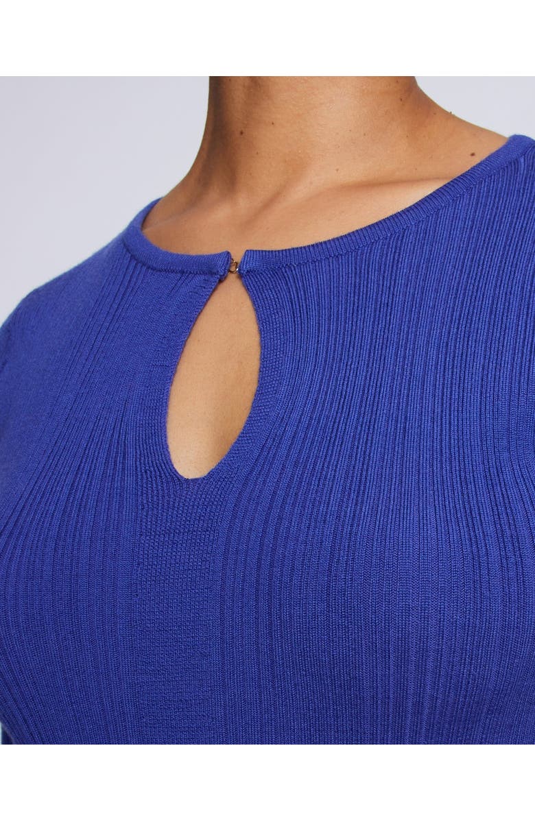 Santorelli Charlene Ribbed Keyhole Knit Top in Merino Wool, Alternate, color, Violet Blue