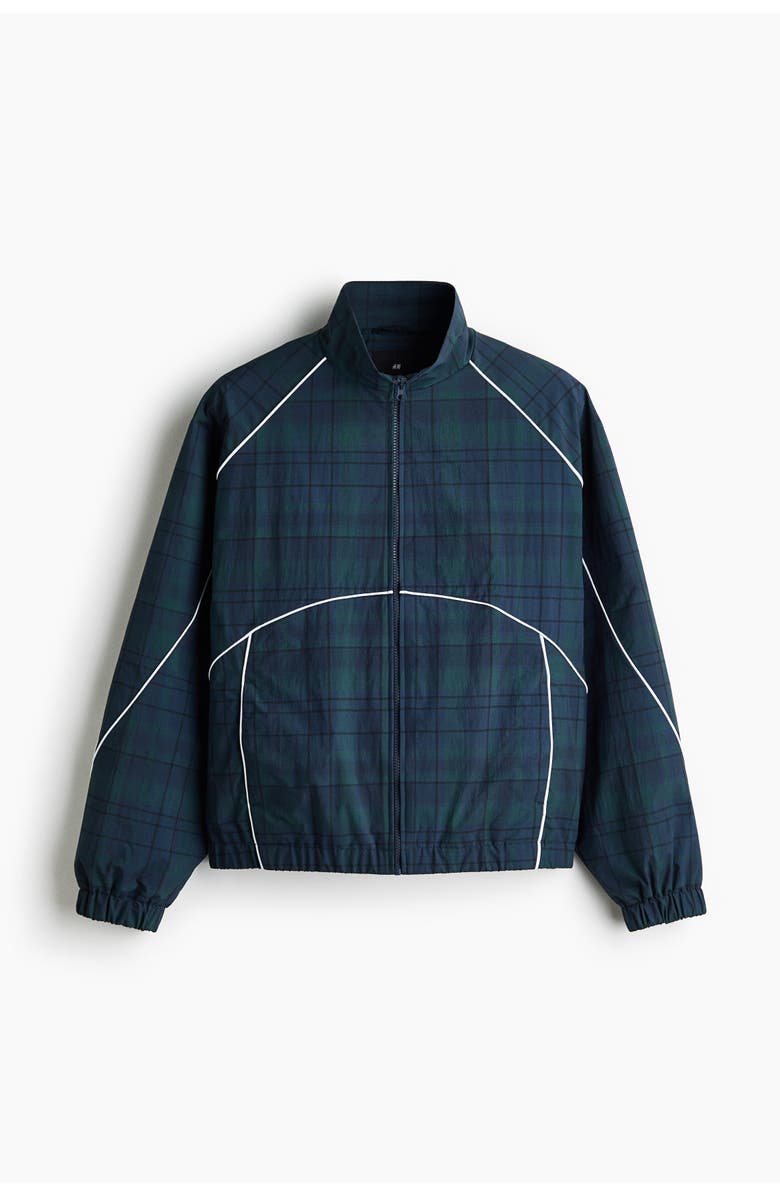 H&M Nylon track jacket, Alternate, color, Dark Blue/Plaid