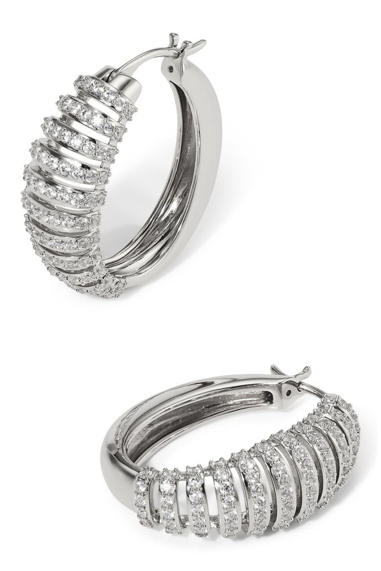 Juno Pavé Hoop Earrings, Alternate, color, RHODIUM
