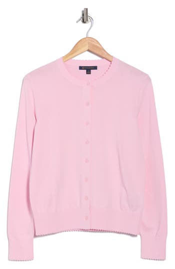 Brooks Brothers Scalloped Cotton Cardigan In Pink