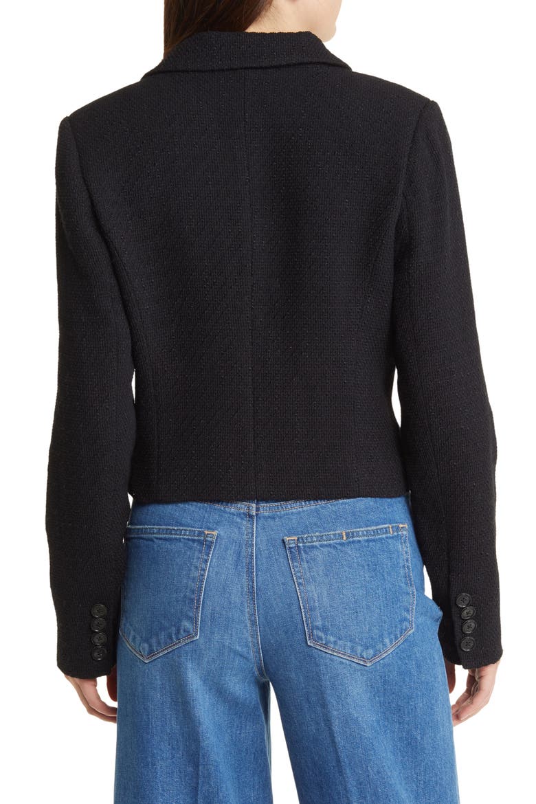 Eclipse Crop Cotton Blend Bouclé Tweed Blazer, Alternate, color, BLACK