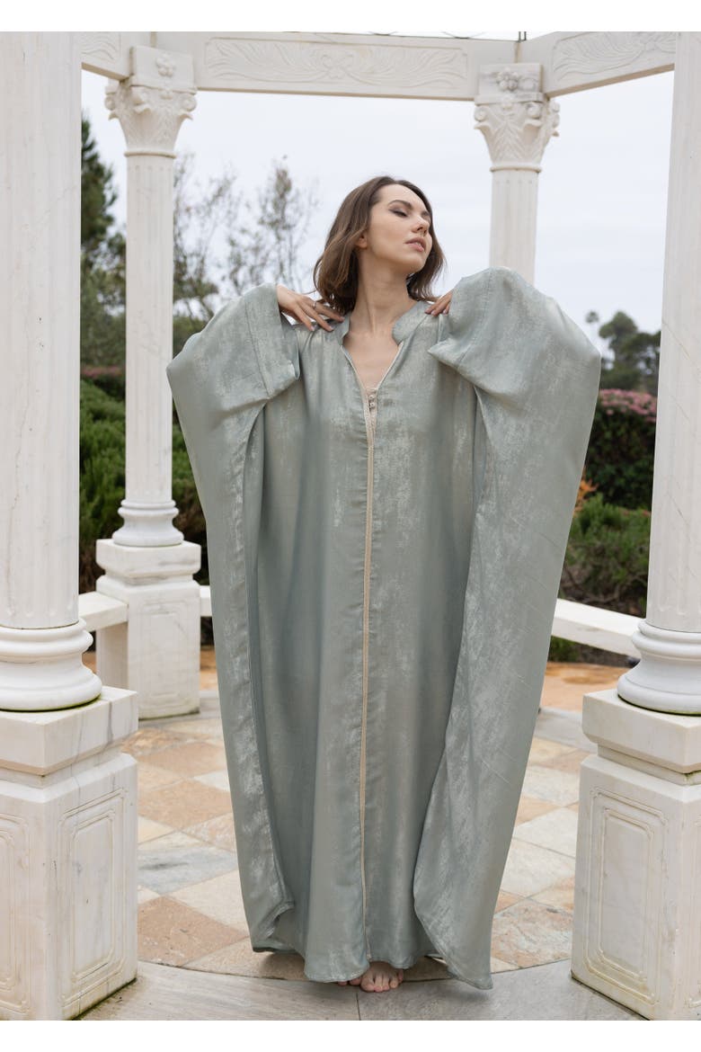 Metallic Silk Kaftan Gown, Alternate, color, Green