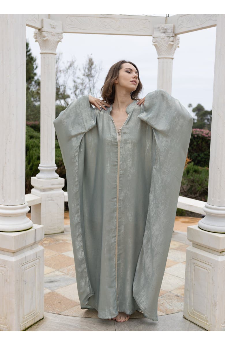 Le Fafo Metallic Silk Kaftan Gown, Alternate, color, Green