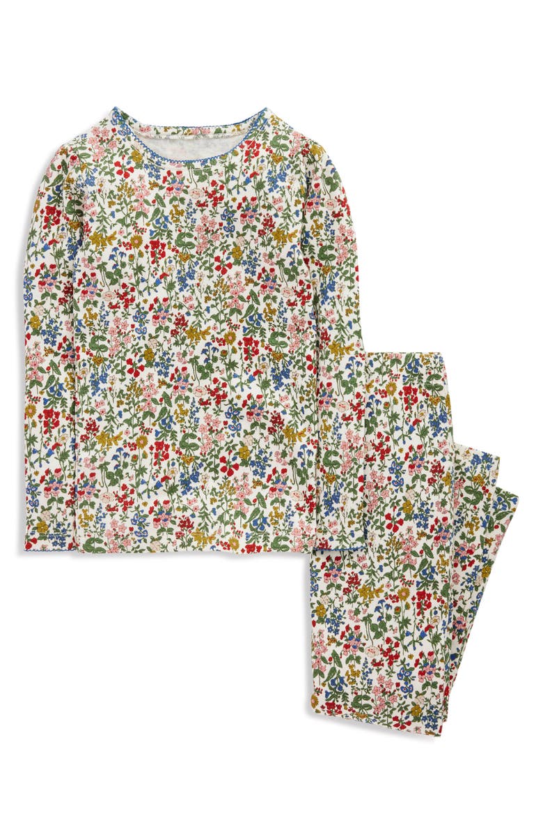 Mini Boden Kids' Print Fitted Two-Piece Cotton Pajamas, Main, color, Soft Ivory Floral