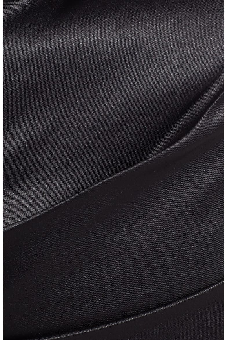 Beaded One-Shoulder Satin Dress, Alternate, color, BLACK