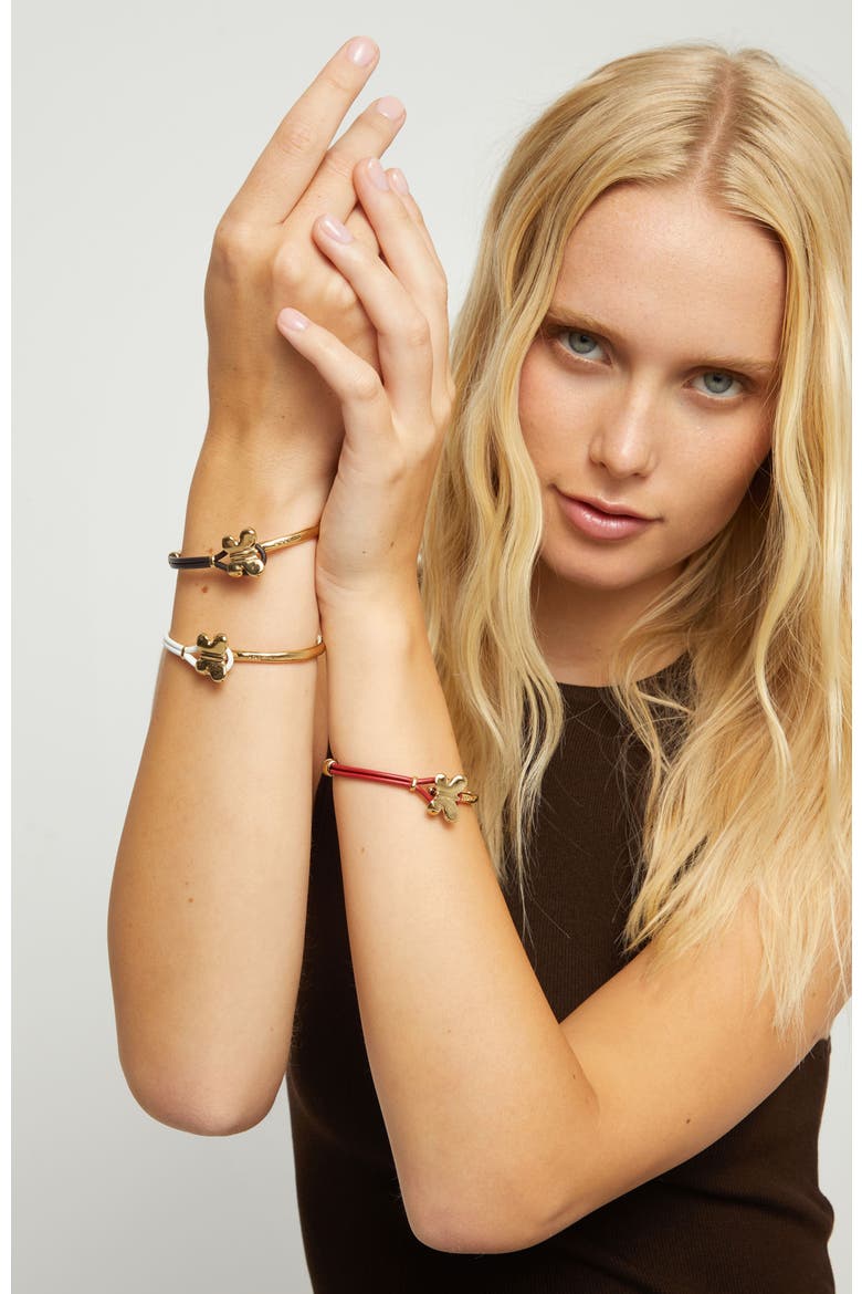 Leather Bracelet with Gold-Tone Butterfly, Alternate, color, Brown