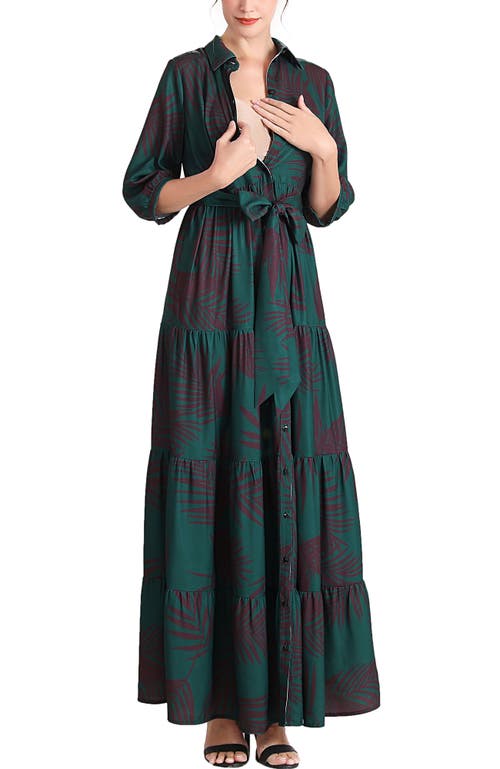 Kimi & Kai Abree Button Front Maternity Nursing Maxi Dress In Green