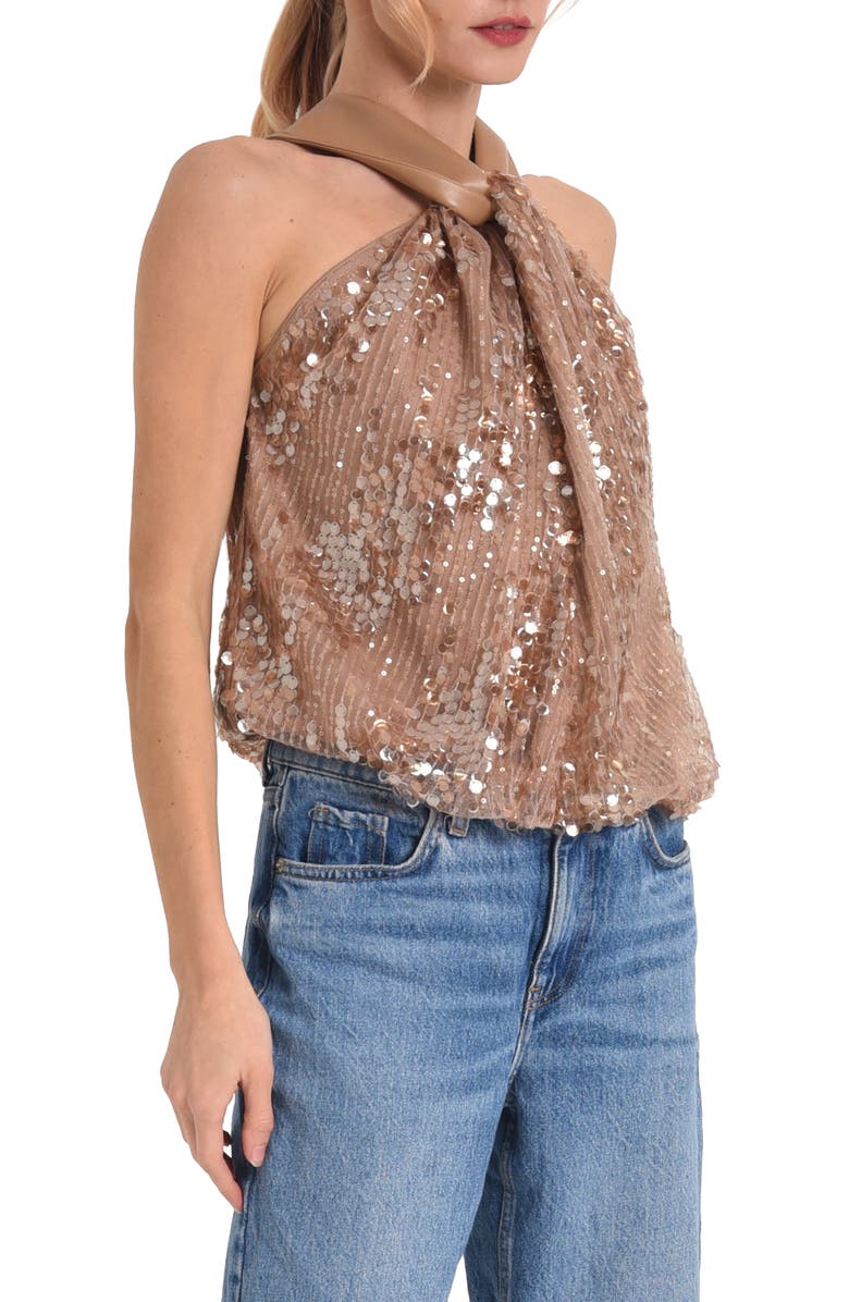 CIEBON Mae Sequin Twist Neck Sleeveless Top, Alternate, color, Tan