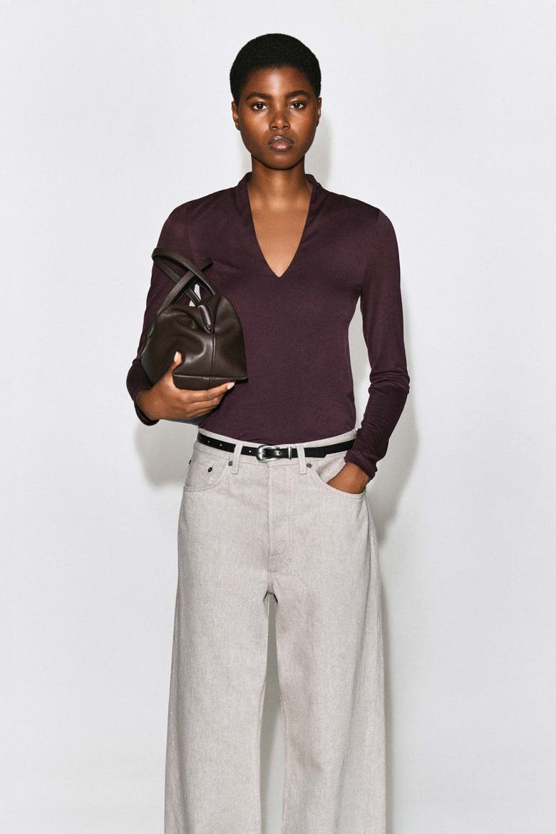 Draped Jersey V-neck Top, Main, color, BURGUNDY