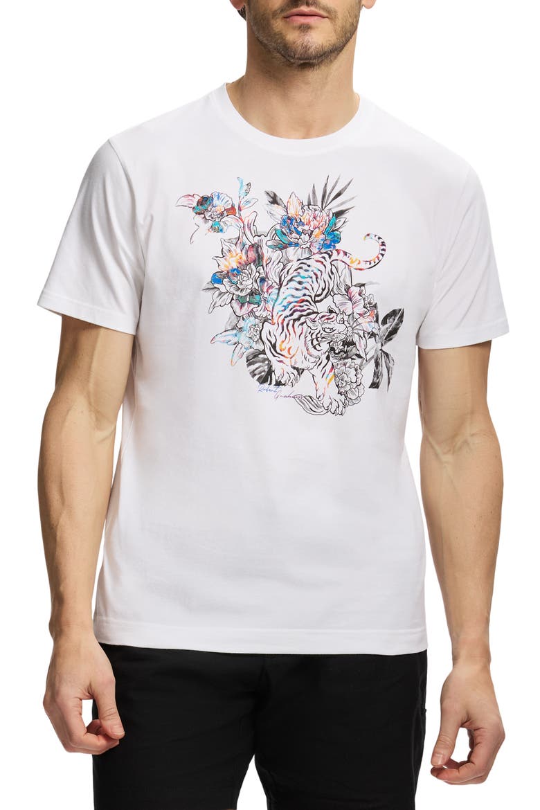 Jungle Tiger Knit Graphic T-Shirt, Main, color, WHITE