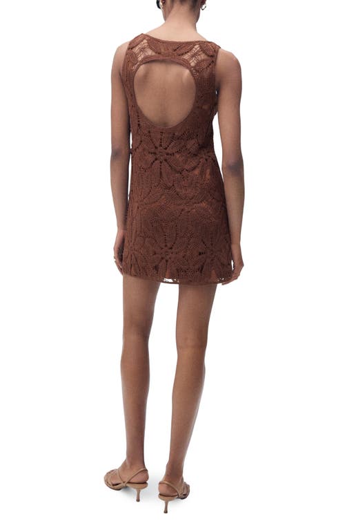 Mango Open Back Crochet Dress Chocolate