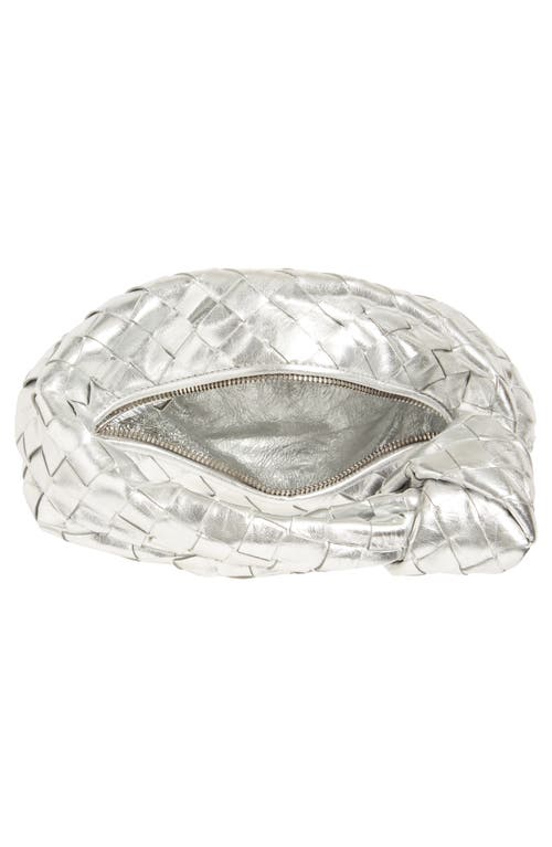 Bottega Veneta Mini Jodie Intrecciato Metallic Leather Top Handle Bag In 8101 Silverilver