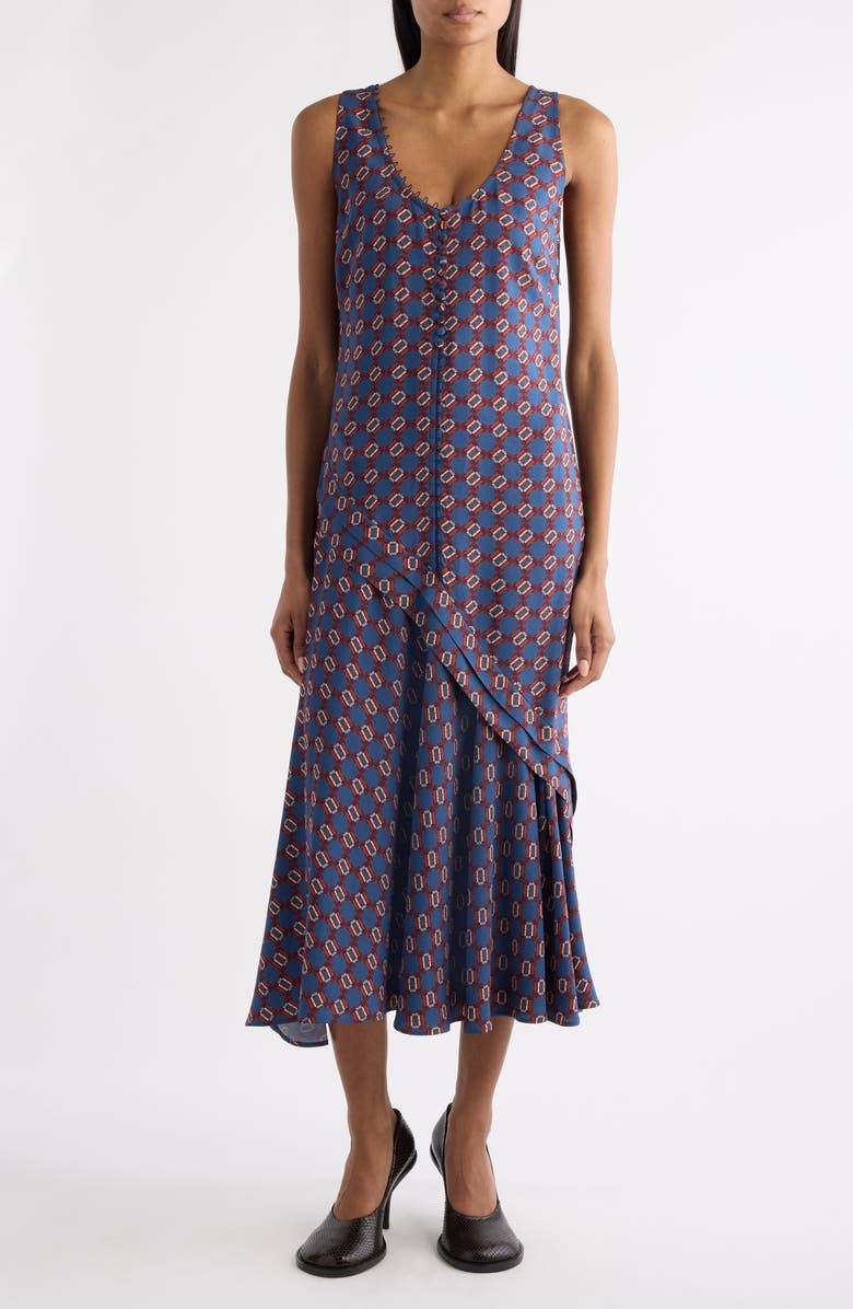 Dries Van Noten Dommy Tie Print Crepe Midi Dress, Main, color, Blue