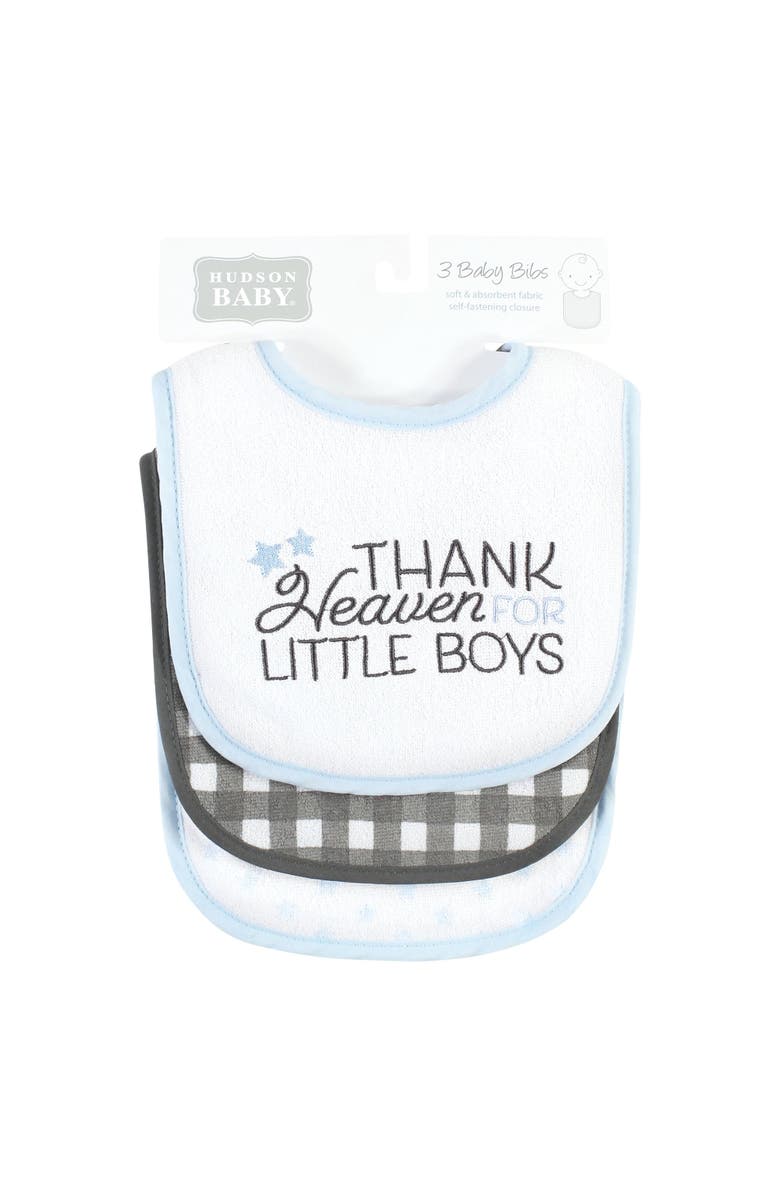 Hudson Baby Absorbent Fiber Filled 3-Pack Bib Collection, Alternate, color, Thank Heaven Blue Stars
