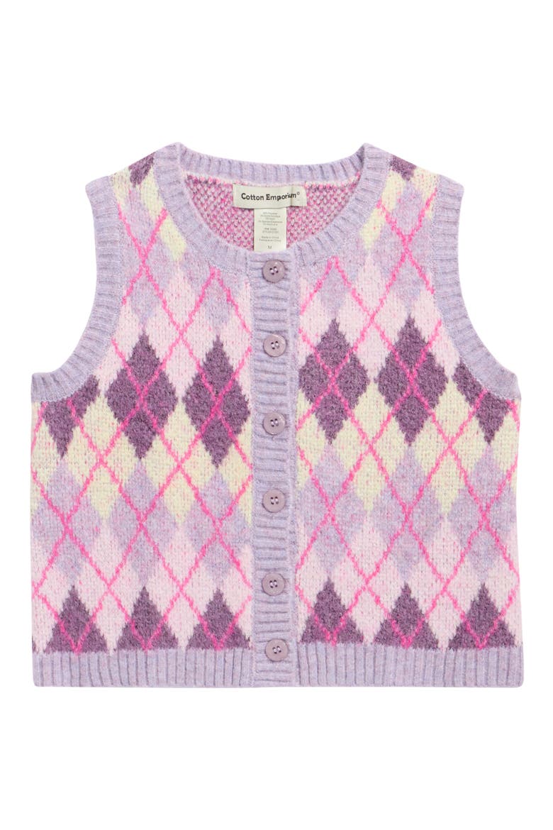 Kids' Argyle Sleeveless Cardigan, Main, color, PURPLE