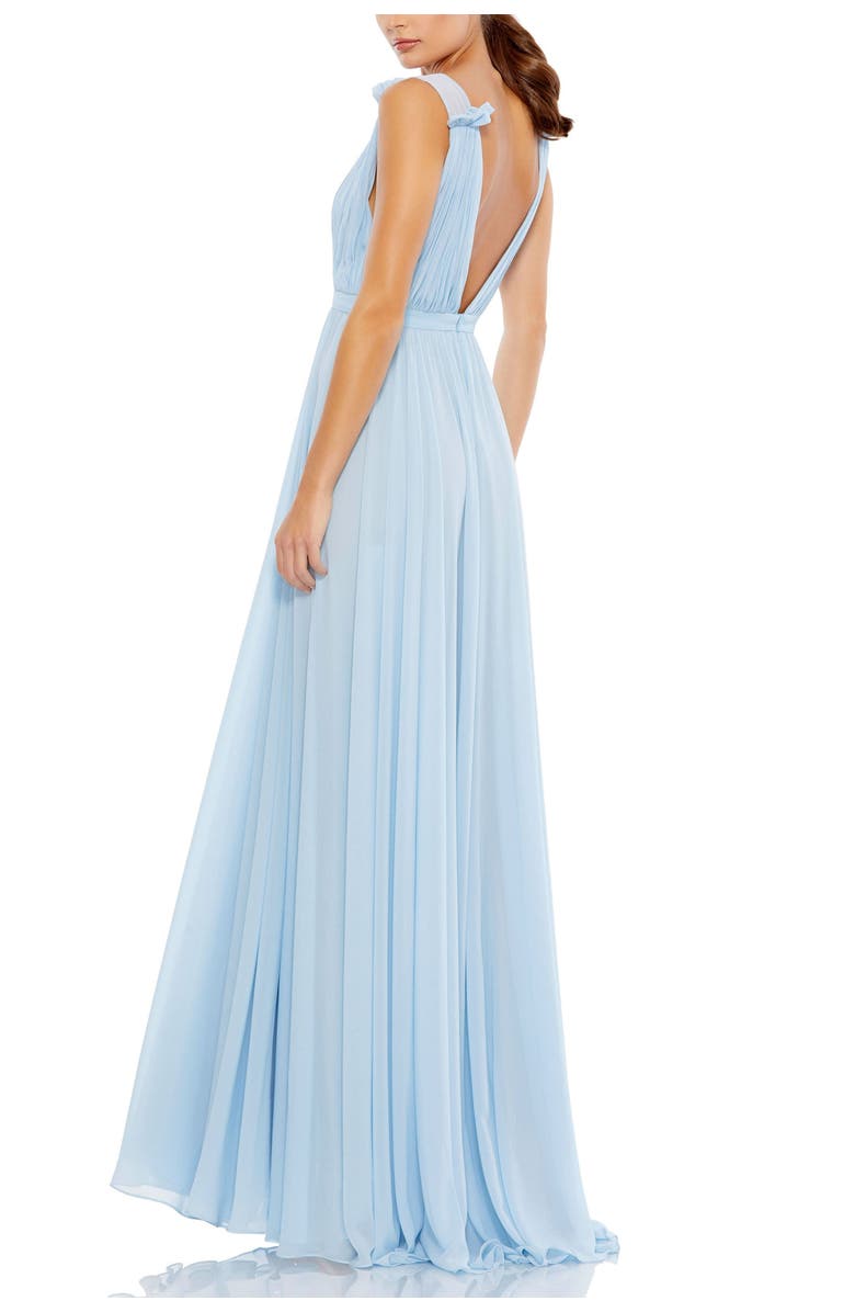 Mac Duggal Women’s Sleeveless Pleated Deep V-Neck Chiffon Gown, Alternate, color, Powder Blue