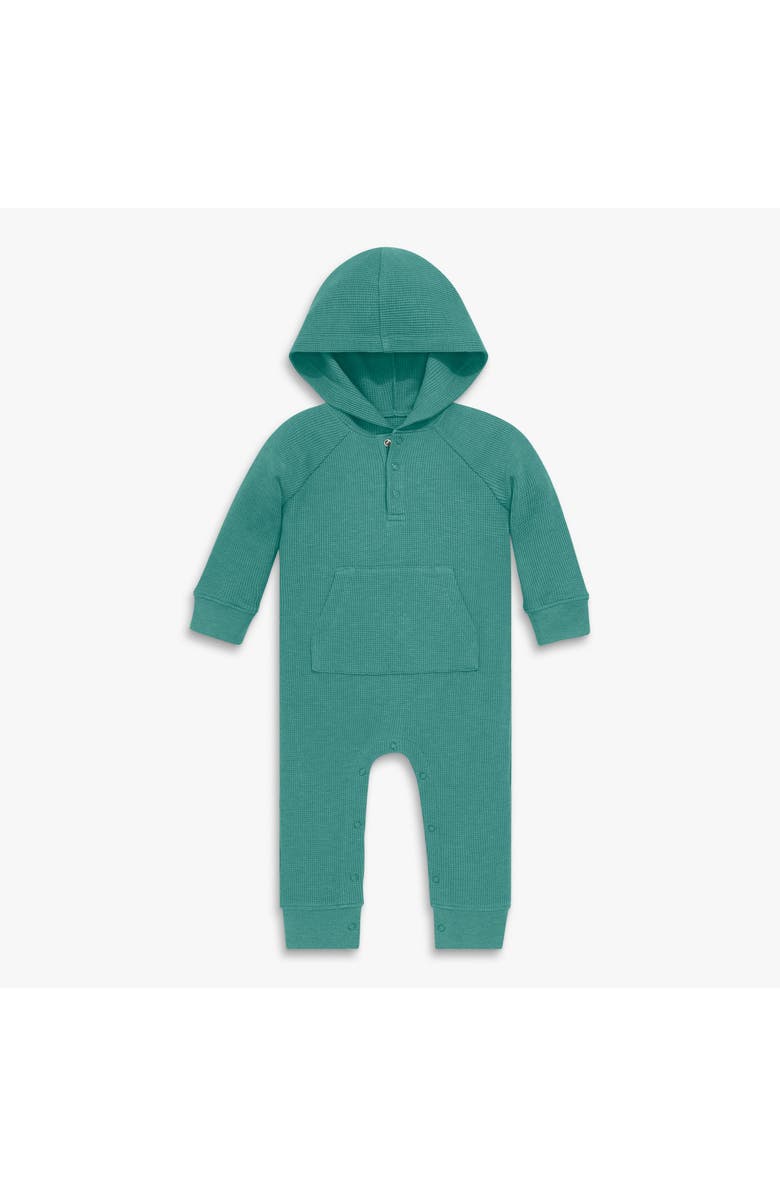 Primary Baby Heathered Waffle Henley Romper, Main, color, Sunwashed Teal