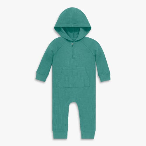 Primary Baby Heathered Waffle Henley Romper In Green