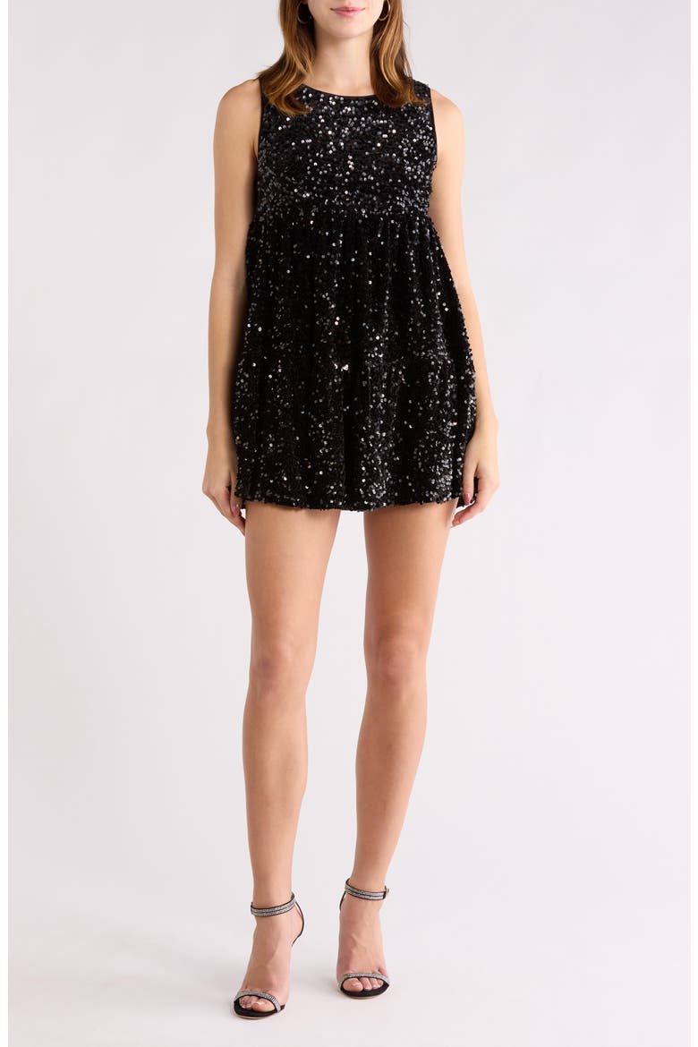 Sequin Tiered Minidress, Main, color, BLACK