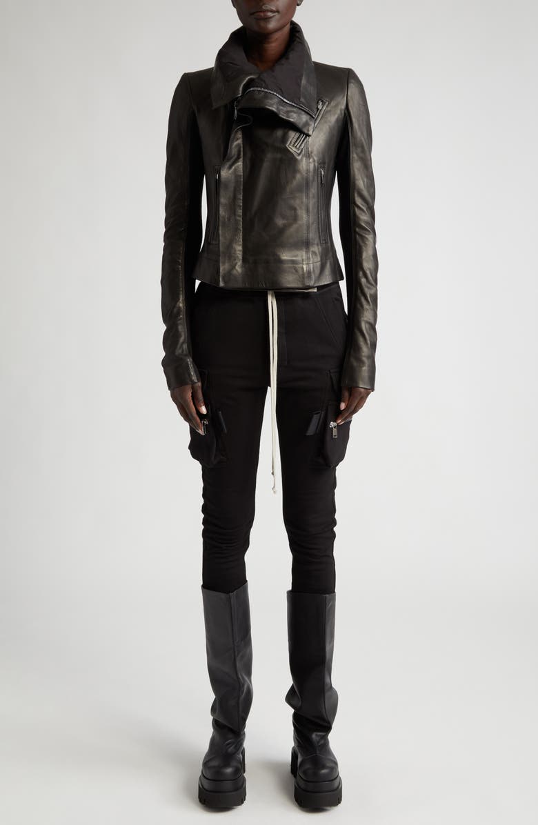 Rick Owens Asymmetric Leather & Virgin Wool Biker Jacket, Alternate, color, 