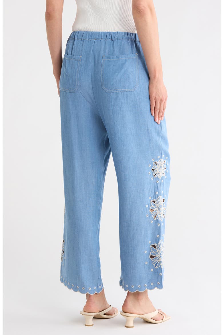 Embroidered Eyelet Chambray Pants, Alternate, color, WASHED DENIM/ CREAM