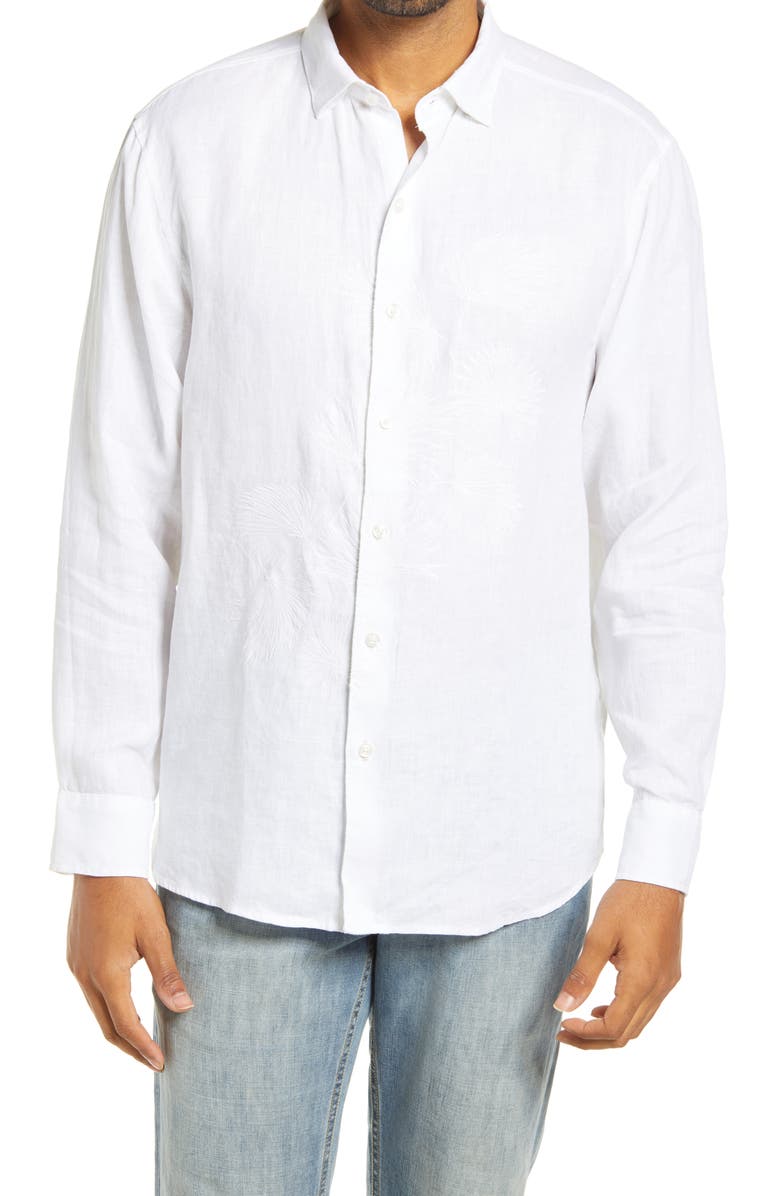 Tommy Bahama Tide The Knot Tropical Linen Button-Up Shirt, Main, color, 