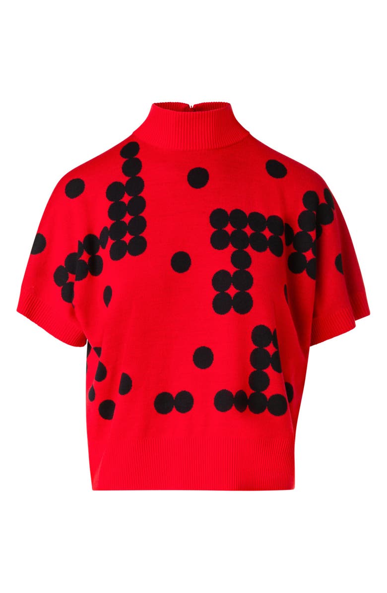 Akris punto Dot Grid Short Sleeve Virgin Wool Sweater, Alternate, color, Vermillion-Black