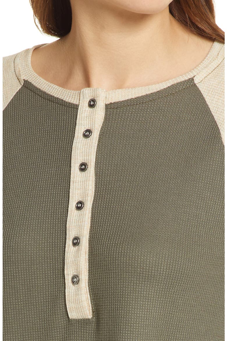 Raglan Sleeve Henley Top, Alternate, color, OLIVE SARMA- IVORY