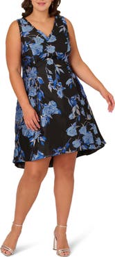 Adrianna Papell Metallic Floral High-Low Cocktail Dress