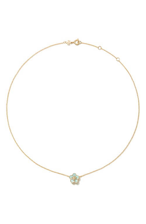 Tory Burch Kira Mother-of-pearl Flower Pendant Necklace In Gold