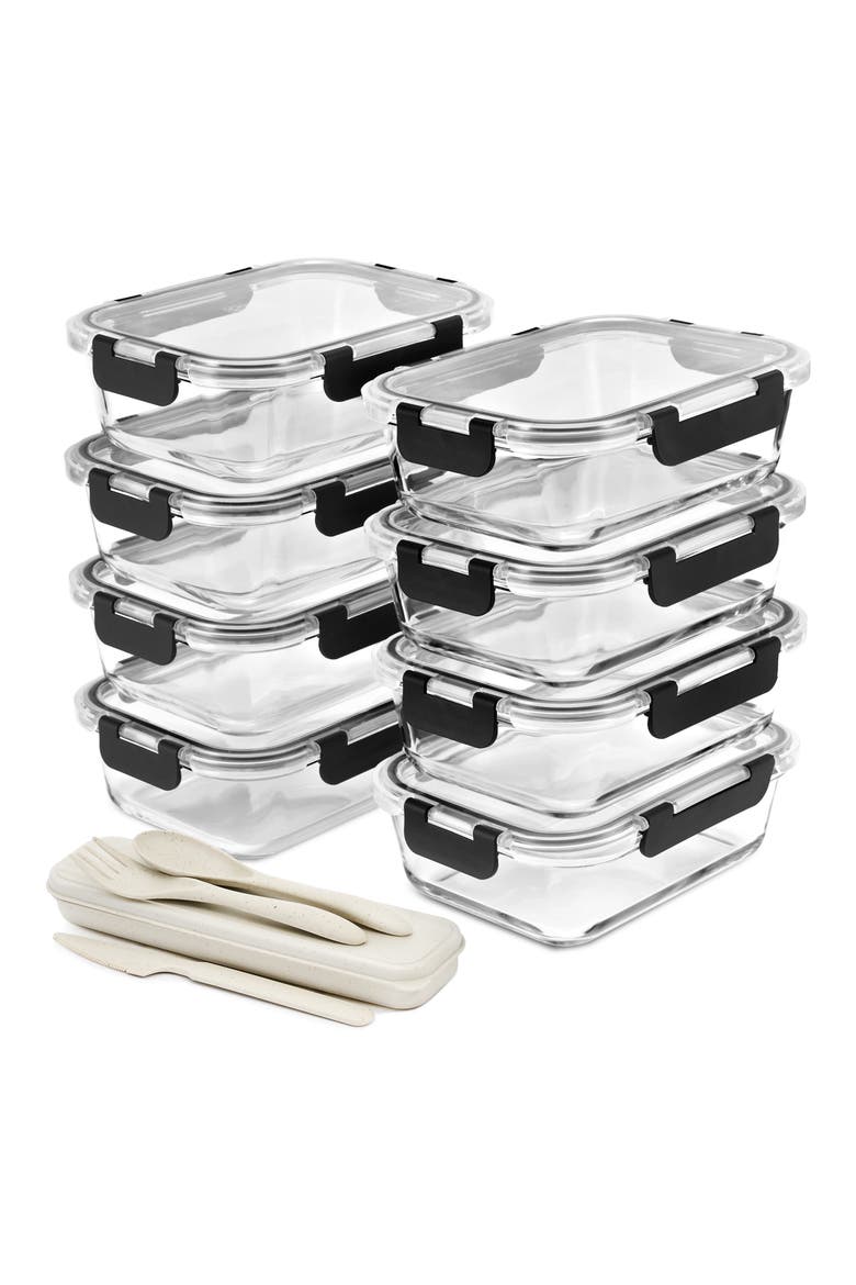 8-Pack Glass Food Prep Storage Containers, Alternate, color, CLEAR