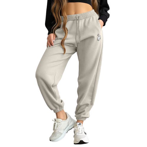 Dalix Womens Heartly Ghost Embroidered Fleece Sweatpants In Bone