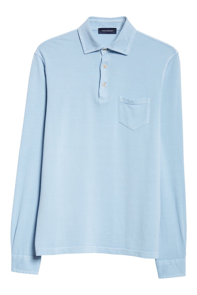 Long Sleeve Cotton Piqué Polo, Alternate, color, LIGHT BLUE