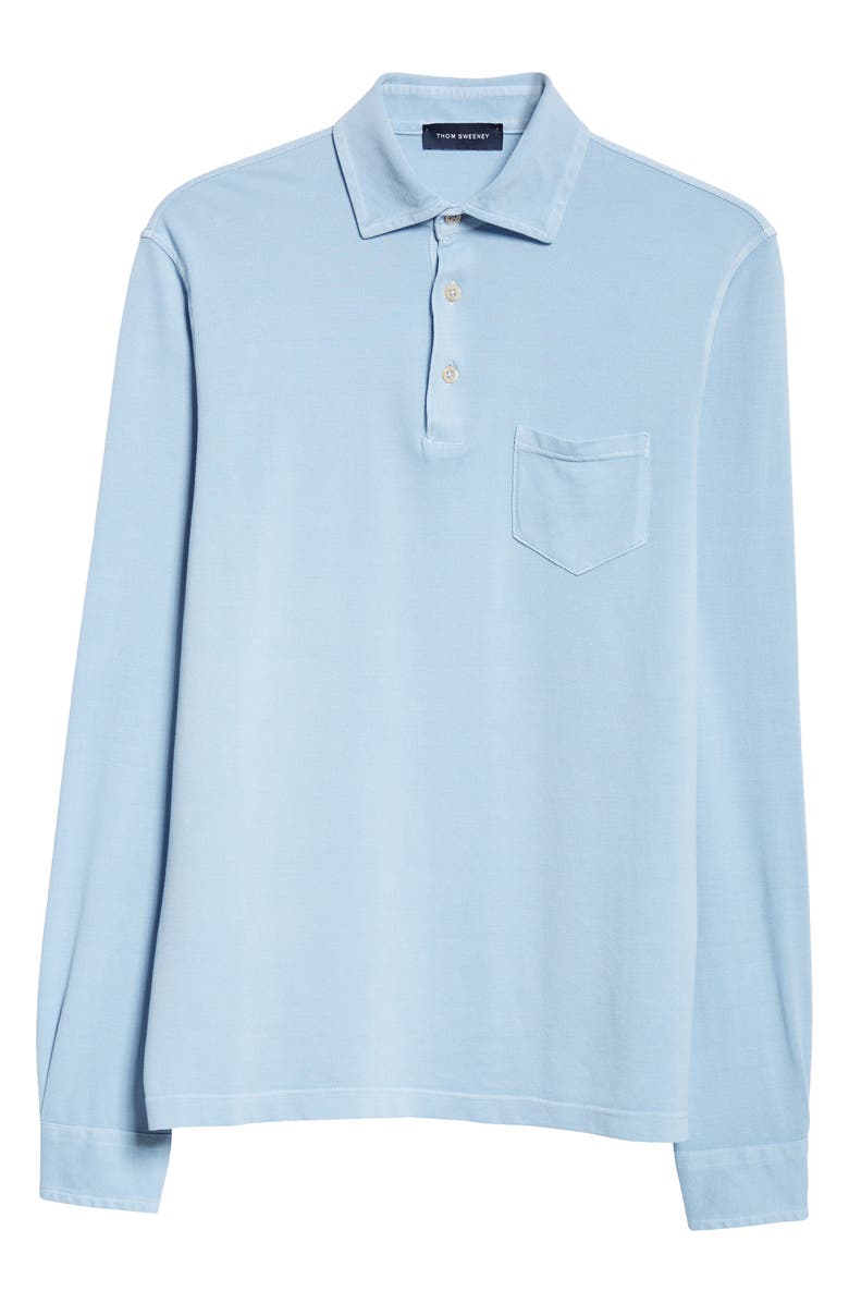 Thom Sweeney Long Sleeve Cotton Piqué Polo, Alternate, color, Light Blue