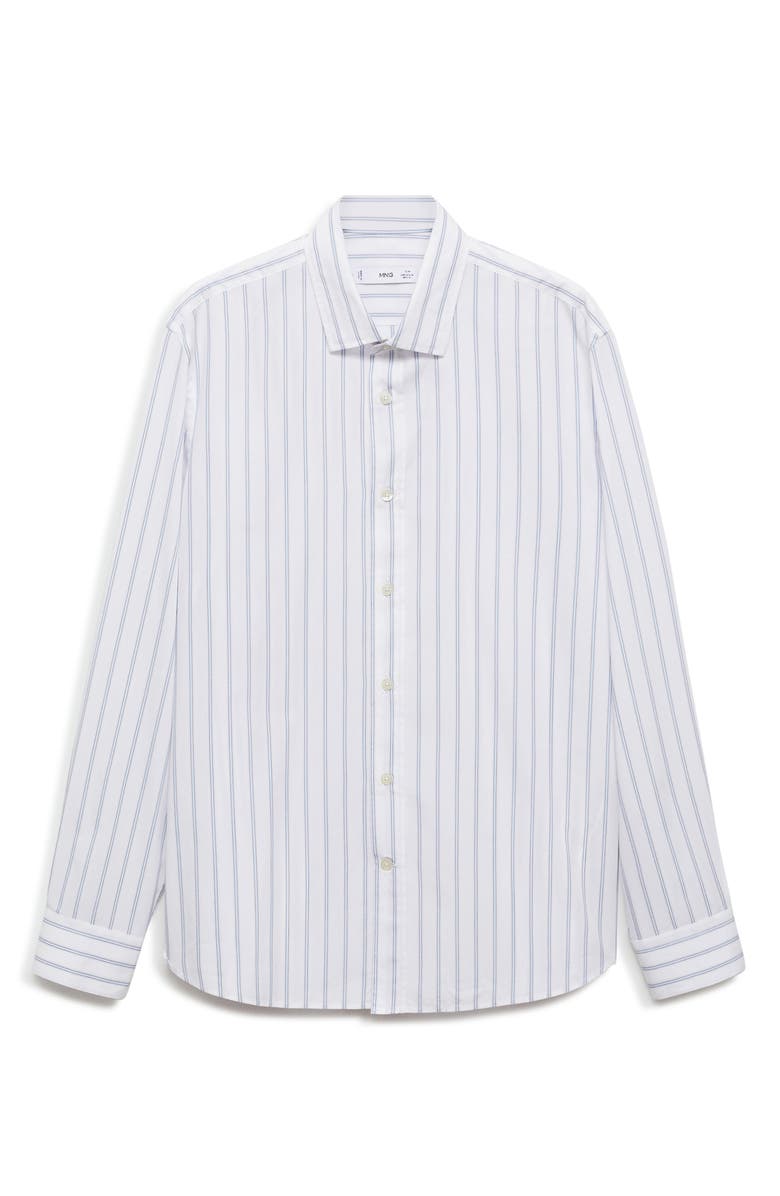 MANGO Regular Fit Stripe Button-Up Shirt, Alternate, color, Sky Blue