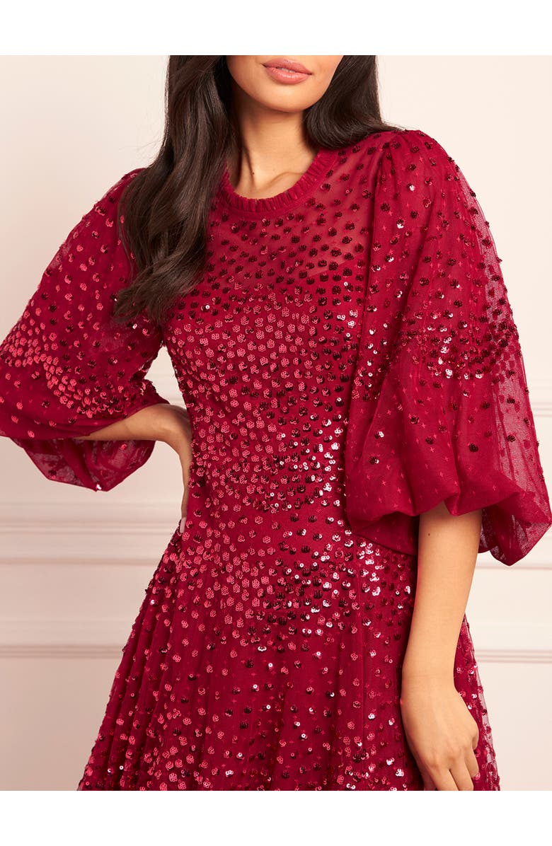 Needle & Thread Scallop Sequin Round Neck Maxi Dress, Alternate, color, Red