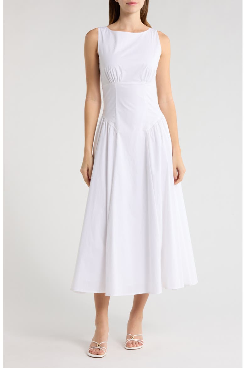 Gwen Shaped Waist Stretch Cotton Dress, Main, color, WHITE