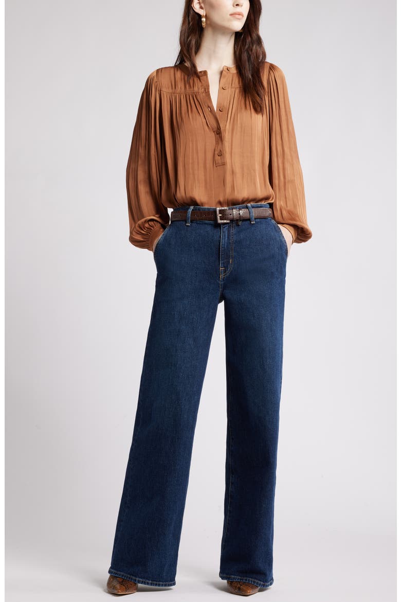 High Waist Wide Leg Jeans, Alternate, color, DARK BLUE WASH