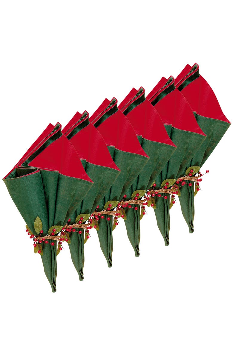 C&F Home Christmas Solid Red & Green 100% Cotton Set of 6 Cloth Napkins, Alternate, color,