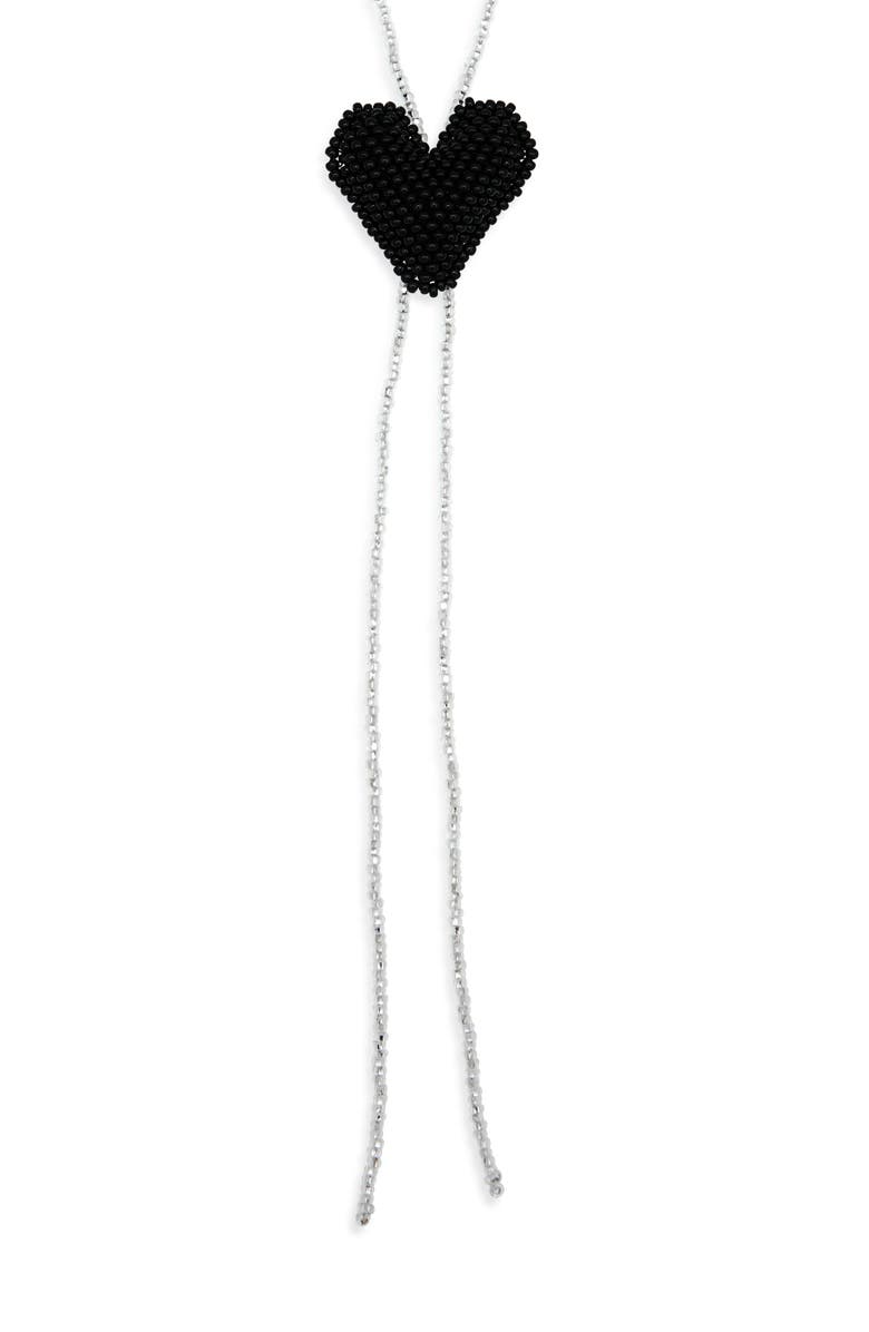 PURA UTZ Beaded Heart Bolo Necklace, Main, color, Silver / Black