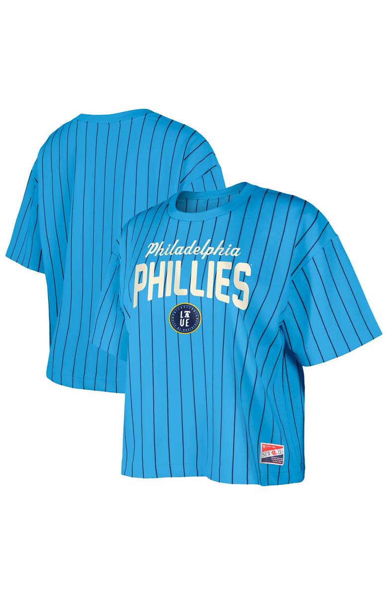 New Era Women's New Era  Light Blue Philadelphia Phillies City Connect Multiplier Pinstripe Cropped T-Shirt, Alternate, color, 
