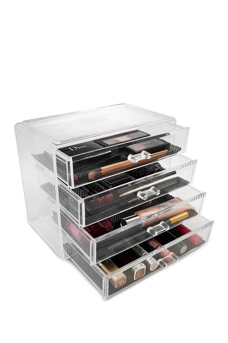 Acrylic 4 Drawer Cosmetics Makeup & Jewelry Storage Case Display, Alternate, color, CLEAR