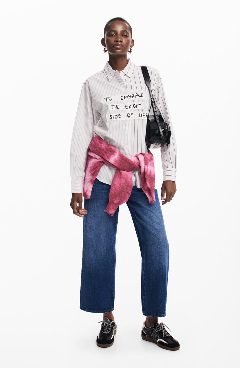 Desigual Cam Yokohama Mixed Stripe Cotton Poplin Button-Up Shirt, Alternate, color,