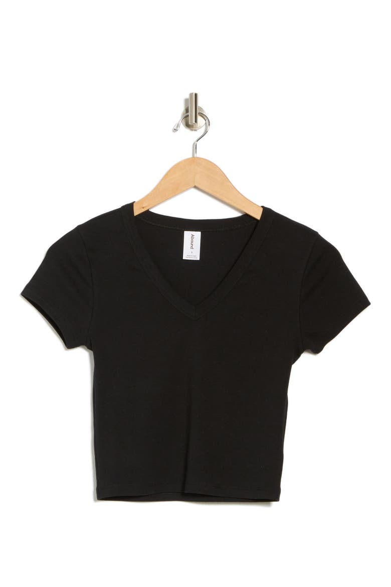 Cropped V-Neck Tee, Alternate, color, BLACK