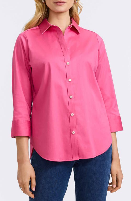 Foxcroft Margie Three-quarter Sleeve Button-up Shirt In Pink Flambe