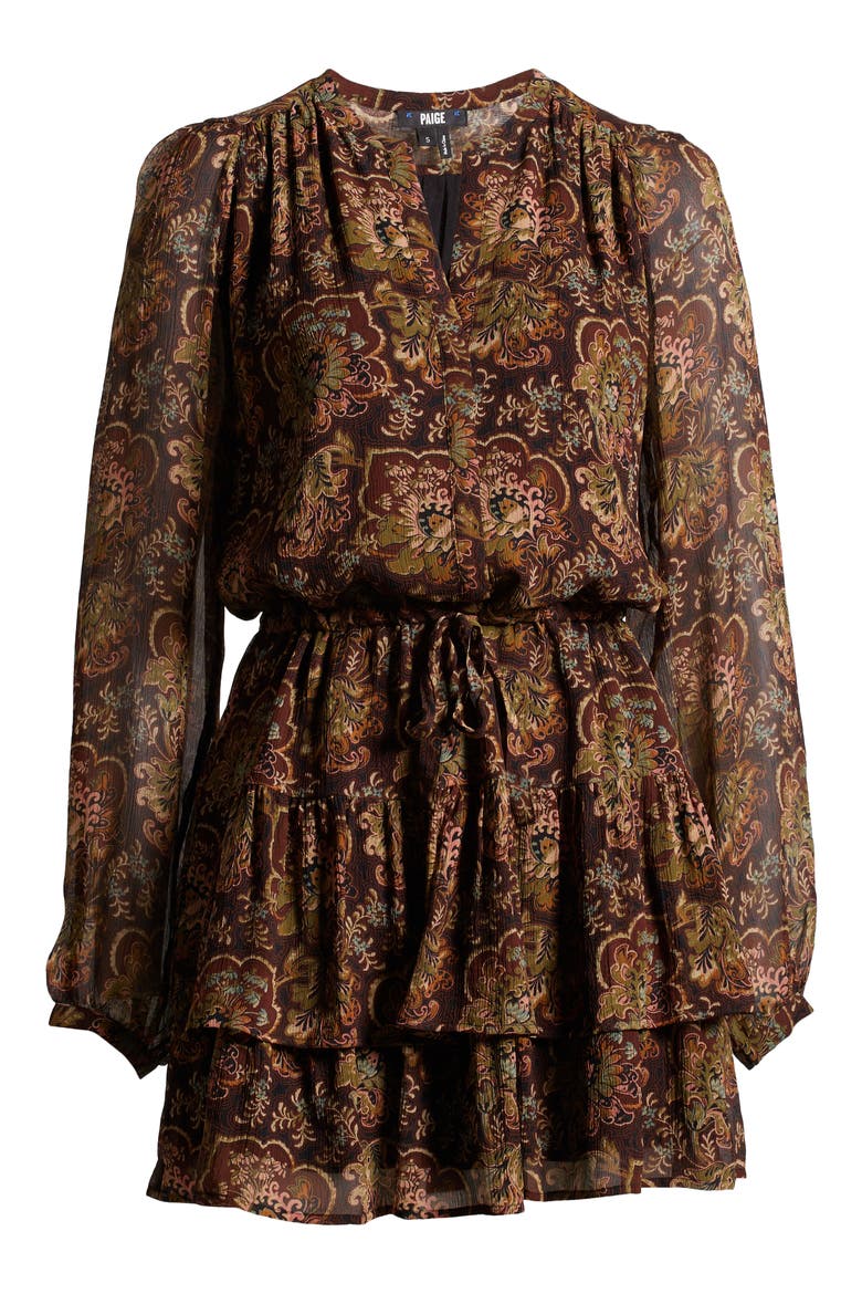 Elias Floral Long Sleeve Silk Dress, Alternate, color, BLACK/ BROWN