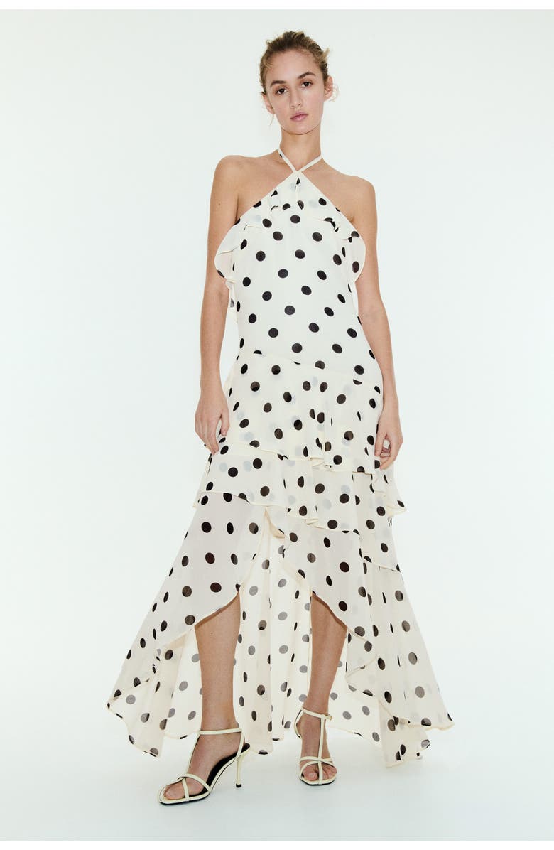 H&M Flounced halterneck dress, Alternate, color, White/Dotted