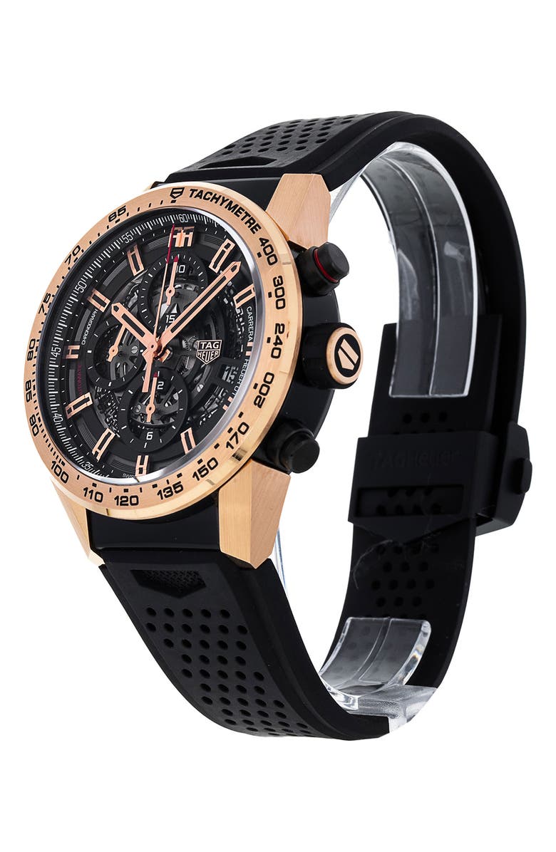 Watchfinder & Co. Tag Heuer Preowned 2017 Carrera Chronograph Rubber Strap Watch, 45mm, Alternate, color, 