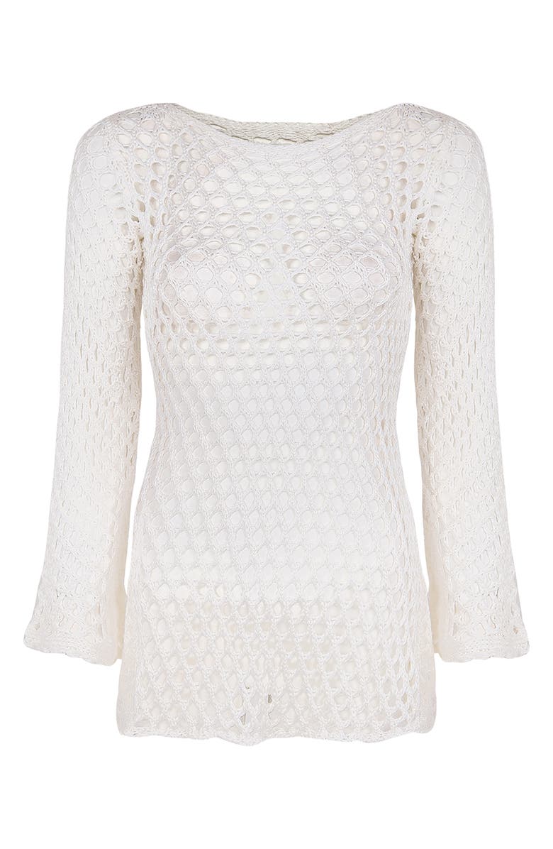 ViX Paula Hermanny Belle Crochet Long Sleeve Cotton Cover-Up Dress, Alternate, color, 